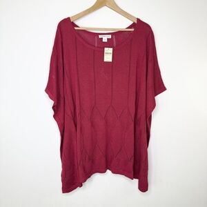 NWT Coldwater Creek Bateau Linen Blend Poncho Red Short Sleeve Sweater XL/1X